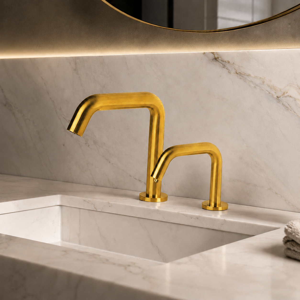 Fontana Marsala polished gold sensor faucet and soap dispenser for luxury hotel bathrooms